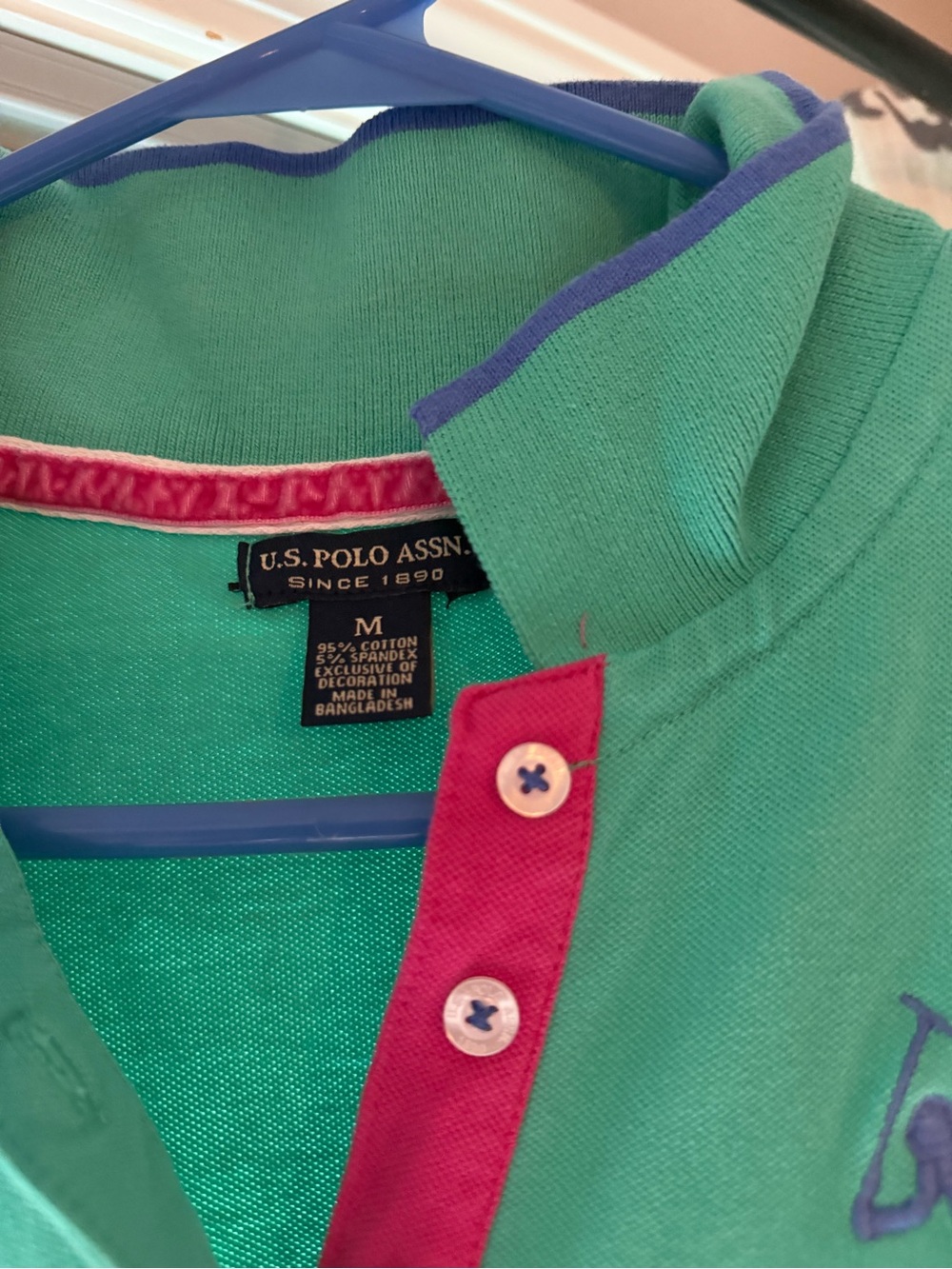 U.S. Polo Assn. Girls' Green Polo Shirt with Pink Placket